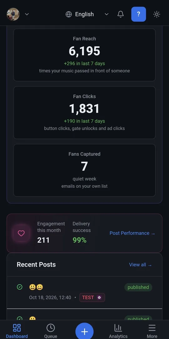 Copertura e clic dei fan nell’app